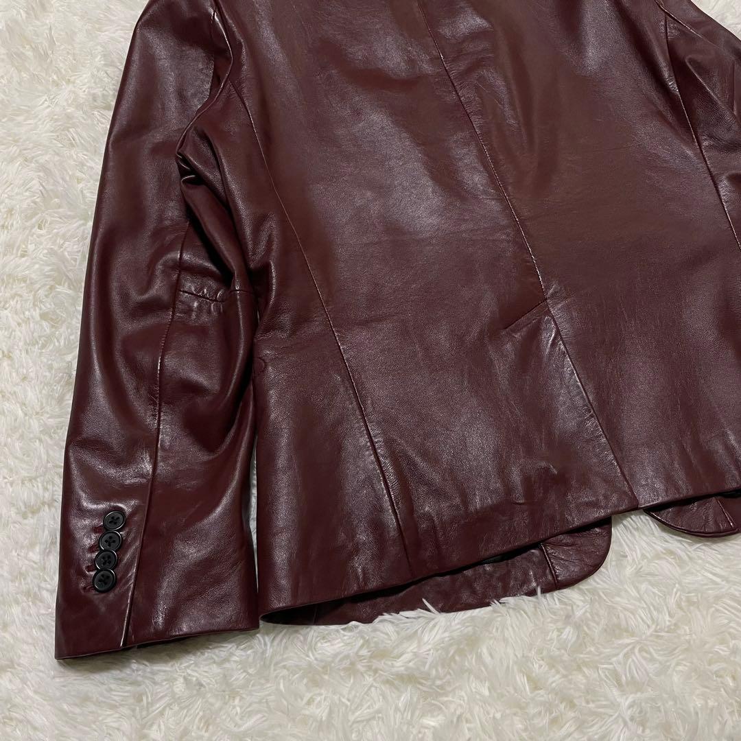 美品　LIUGOO ラムレザー テーラードジャケット　バーガンディ　2B