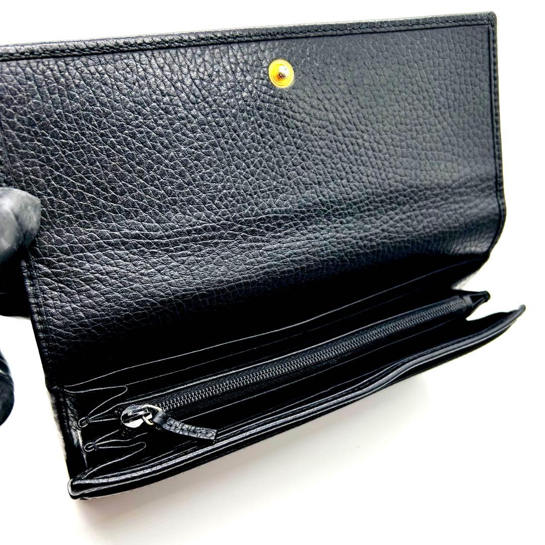グッチ長財布GGマーモント　コンチネンタル　シボ革　レザー　ブラック黒