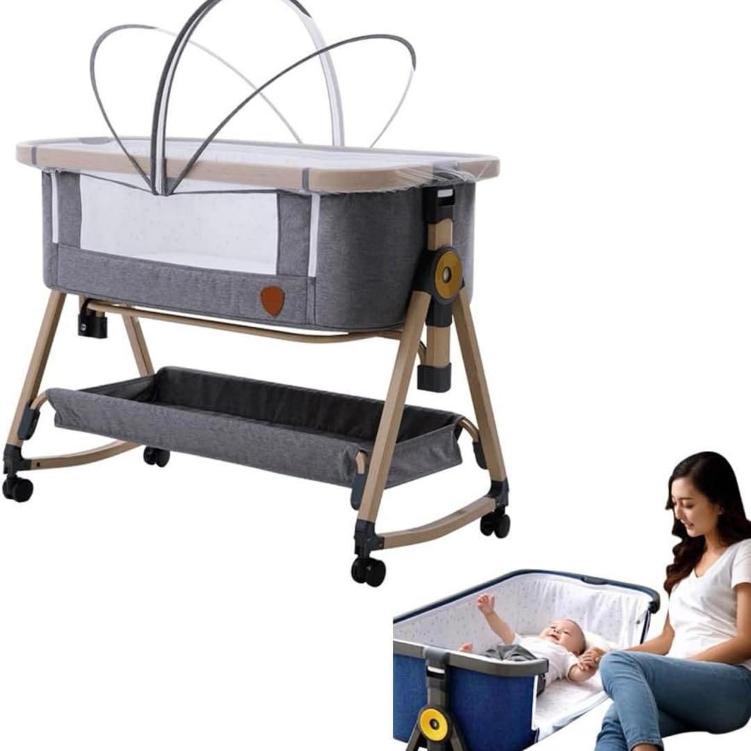 hzdmj 折りたたみ式ベビーベッド グレー