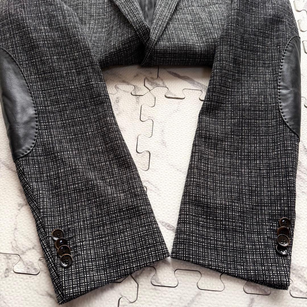 極美品✨ヒューゴボス テーラードジャケット エルボーパッチ 羊革 グレー系 50