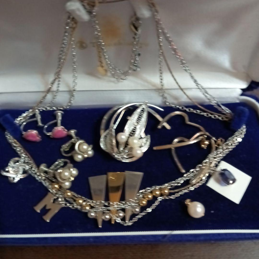 遺品生前整理アクセサリー纏めK18パールトップSilverネックレス14Kリング