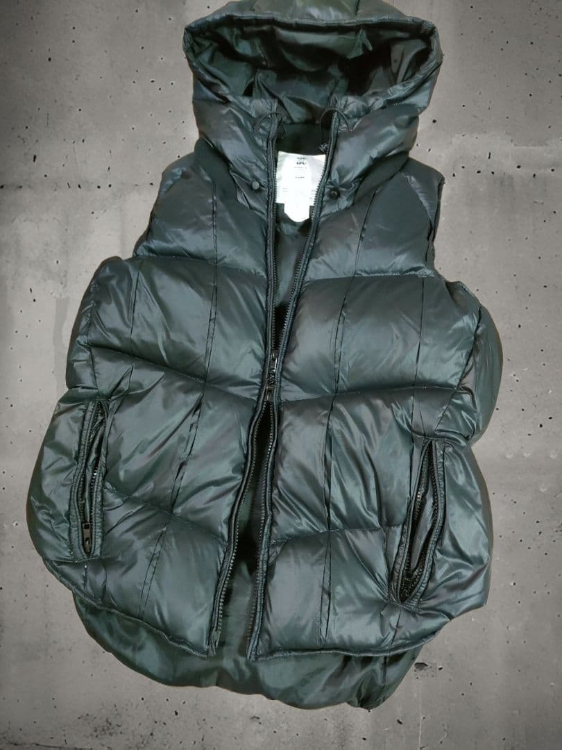 Y2K 00s フード付ダウンベスト ダブルジップ ブラック ボリューム
