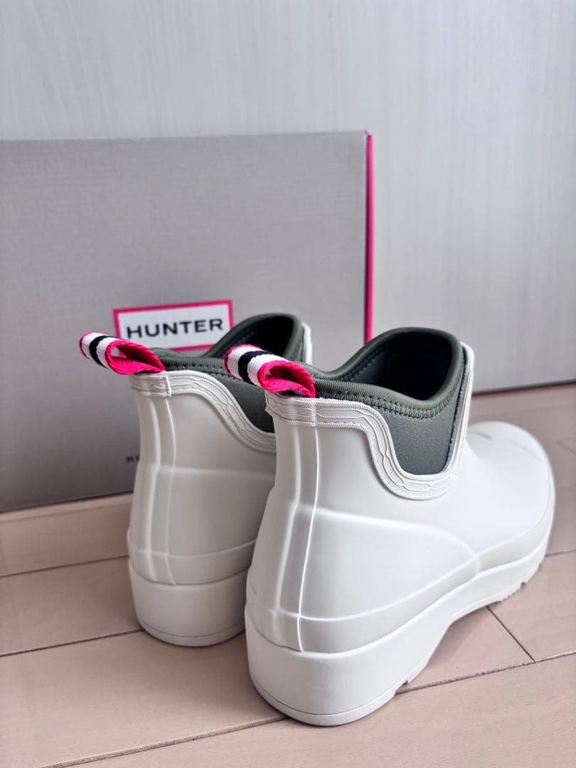 HUNTER プレイチェルシーネオプレーンブーツ　ホワイト/グリーン
