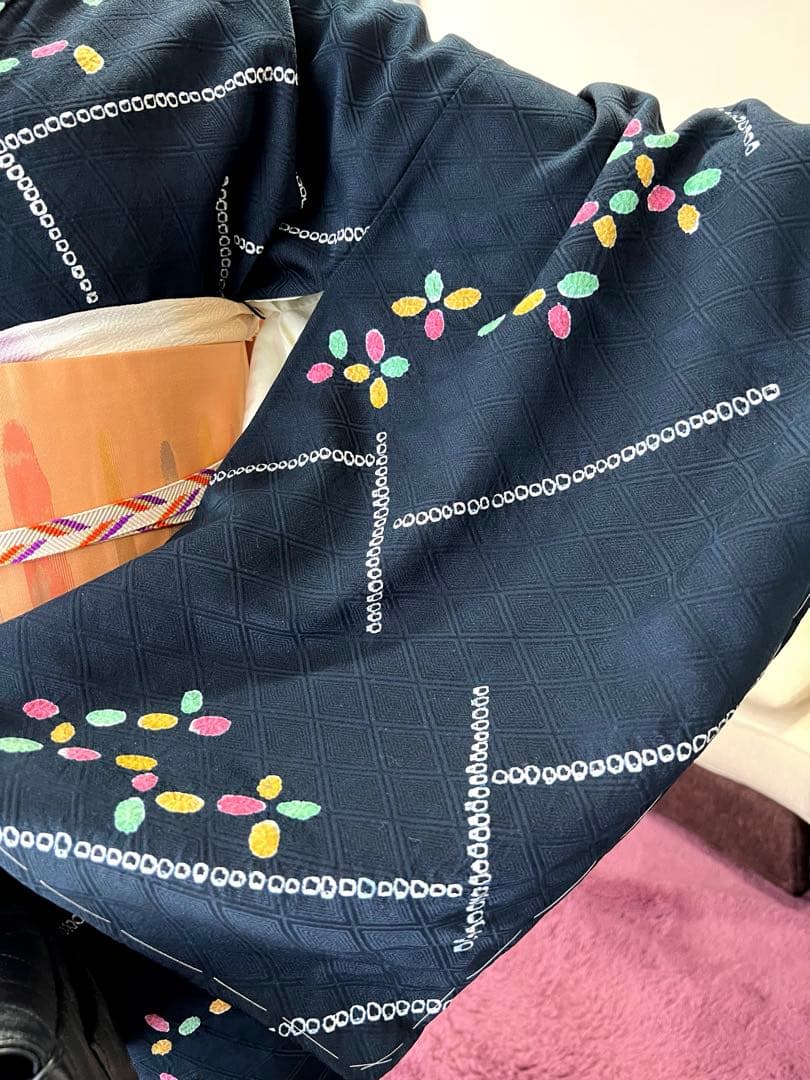 ネイビー　絞り小紋　未使用