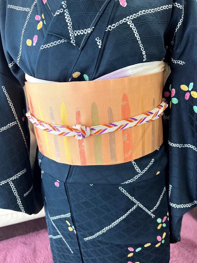 ネイビー　絞り小紋　未使用