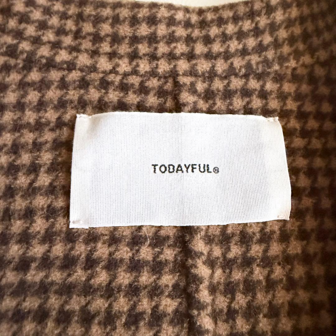 【トゥデイフル】千鳥格子 チェック柄 ウール混 テーラードジャケット36
