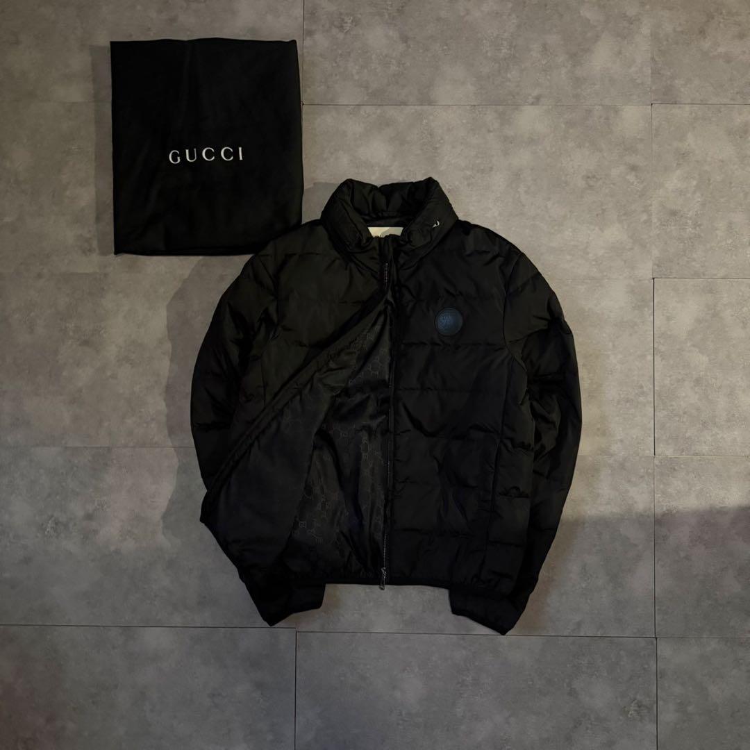 【裏地総柄❗️】GUCCI ダウンジャケット　ワッペンロゴ　ブラック　46 M