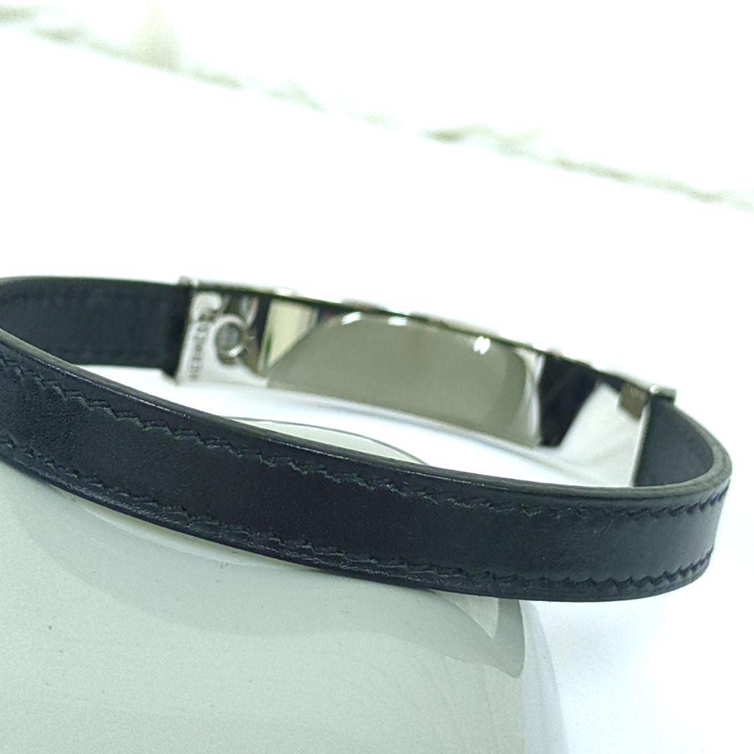 エルメス プスプス レザー ブレスレット バングル ブラック シルバー□G刻印
