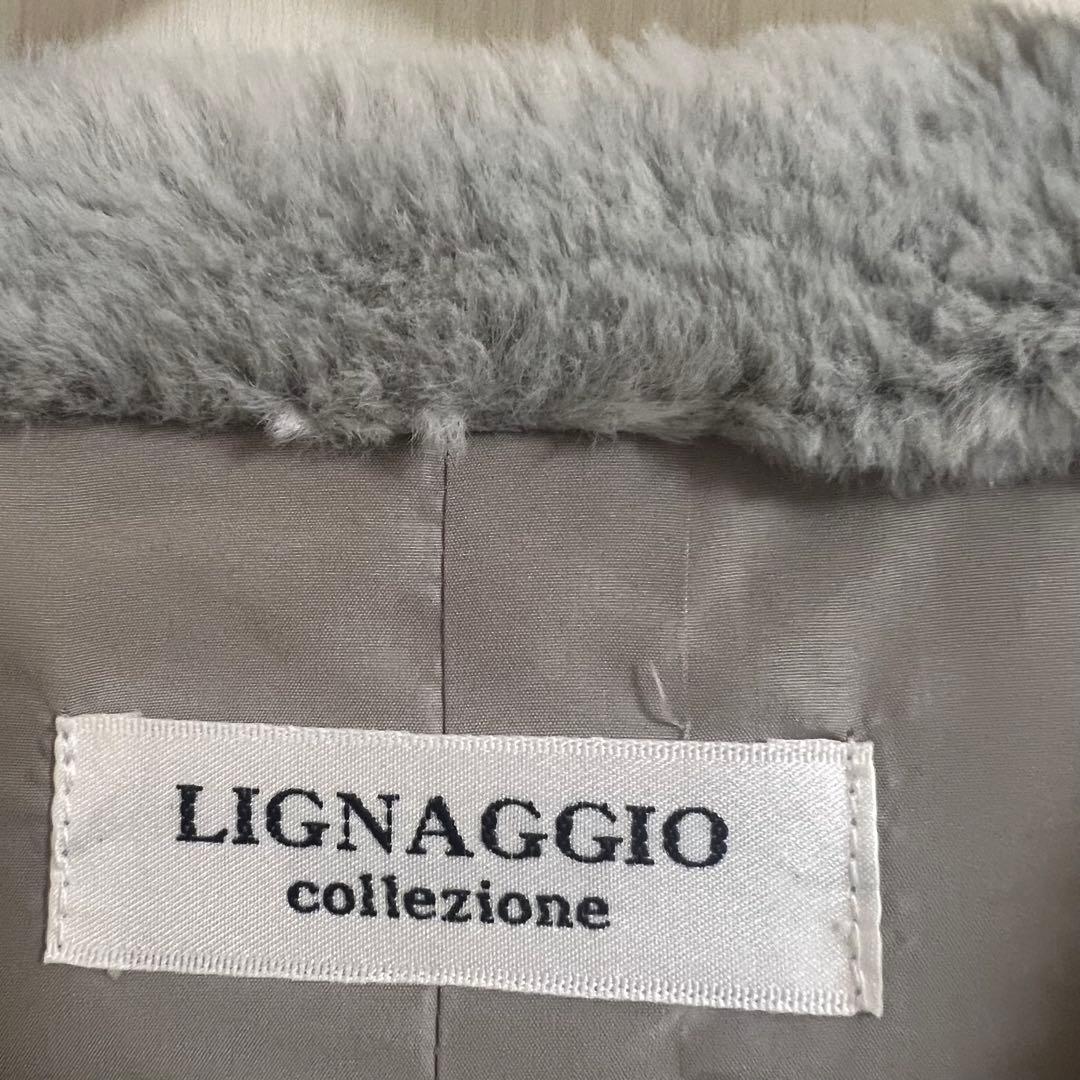 LIGNAGGIO リナージオ　フェイクファー ロングジレ　ダークグレー　M