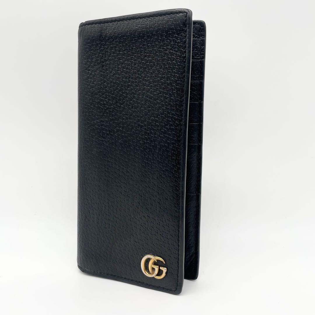 GUCCI マーモント　GGロゴ　長財布　レザー　ブラック