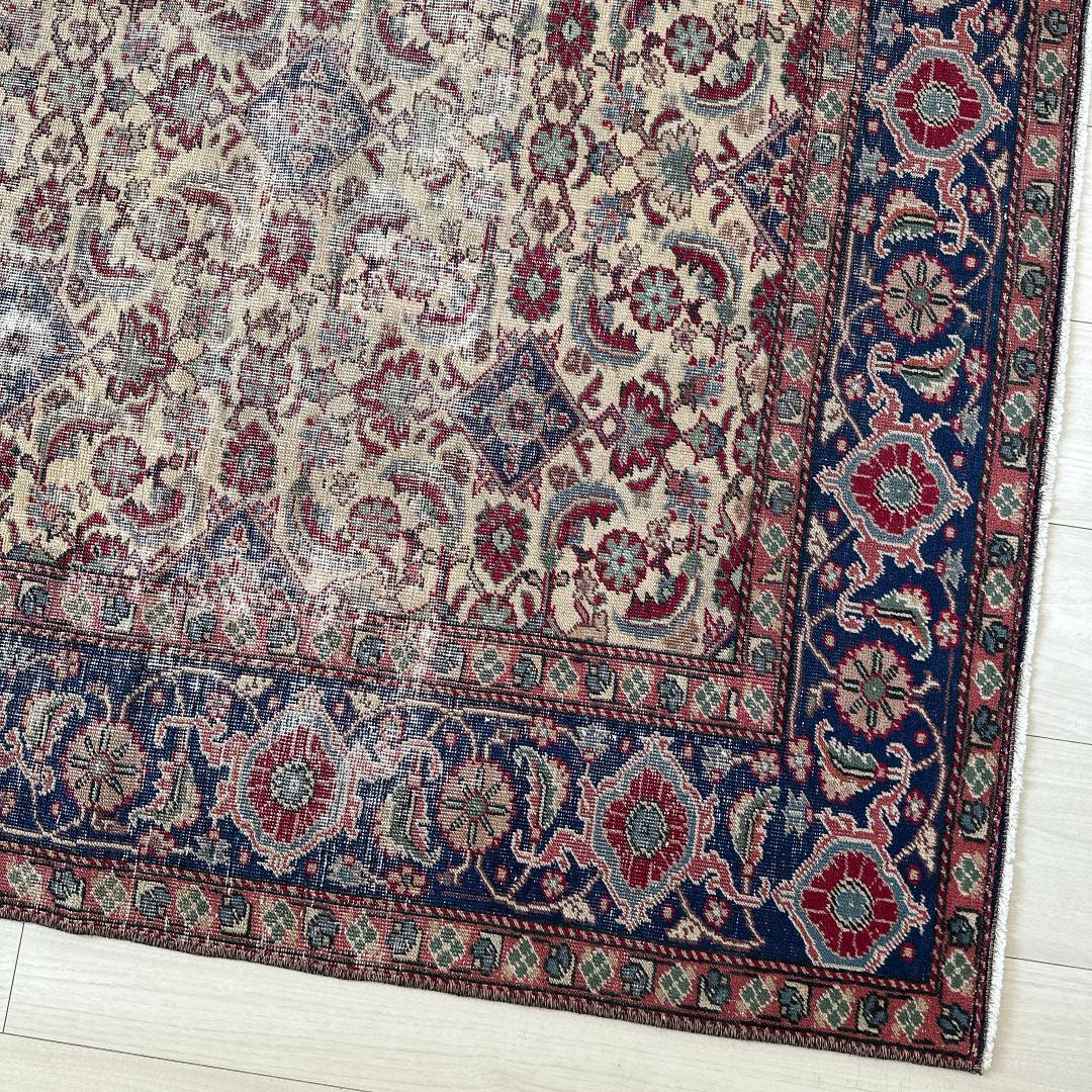 トルコ ヴィンテージラグ 986 レア 最高級 カイセリラグ ベージュ ネイビー