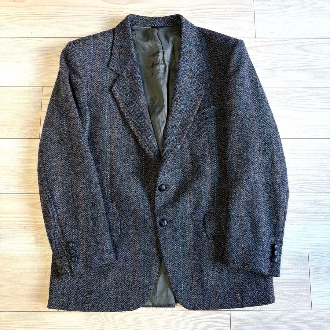 美品　カナダ製　ハリスツイード　ツイードジャケット　テーラード　L相当　ブルー系