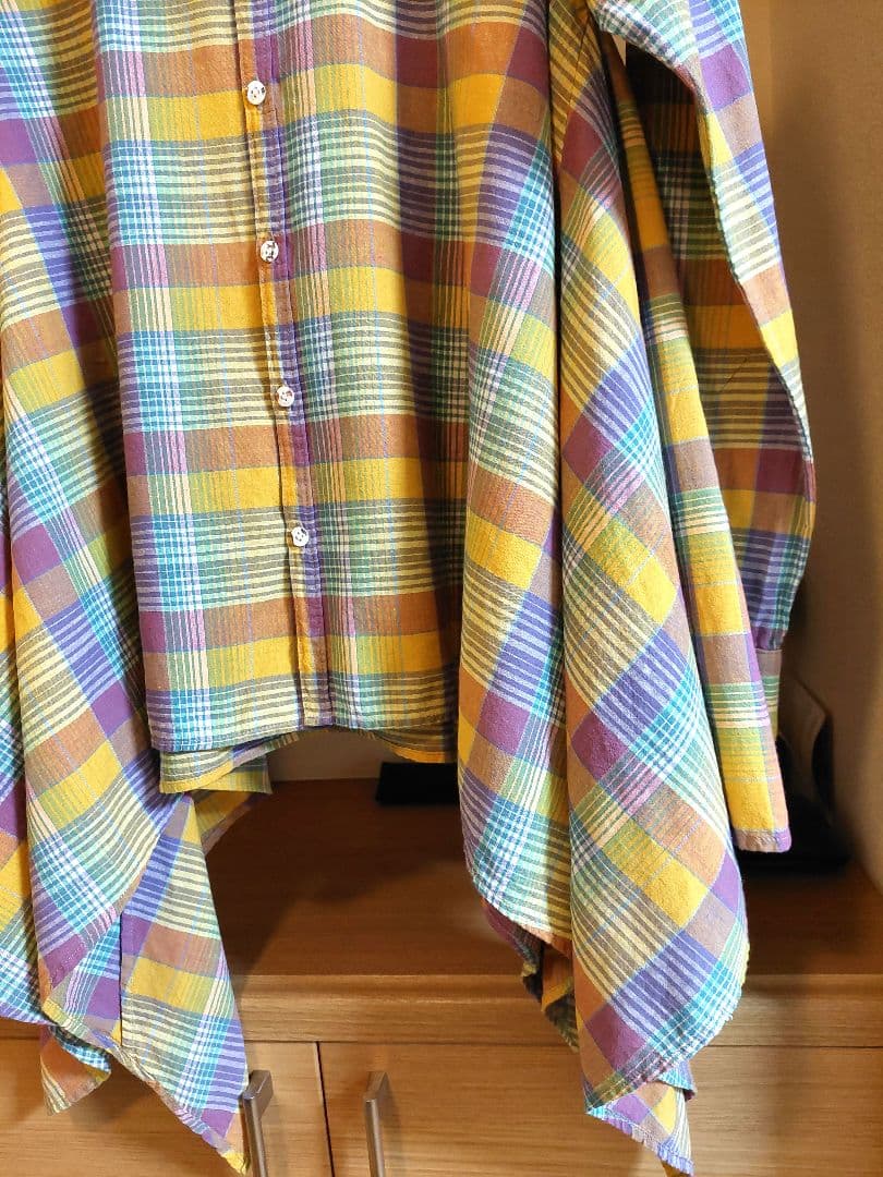 KAPITAL　ノーカラー変形チェックシャツ　S　日本製　美品✨