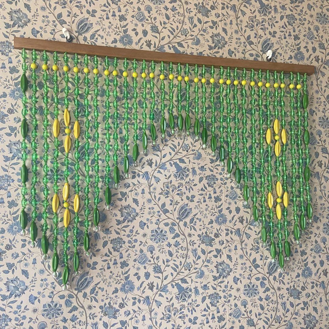 昭和レトロ　ビーズのれん　レトログリーン　当時物　レトロポップ　美品