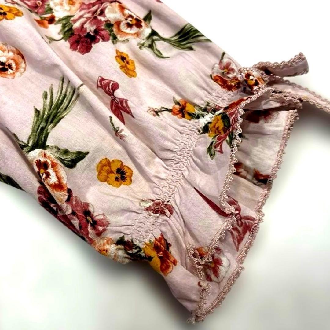 【極美品/近年モデル】ピンクハウス　ロングワンピース　パンジー柄　フリル　リボン