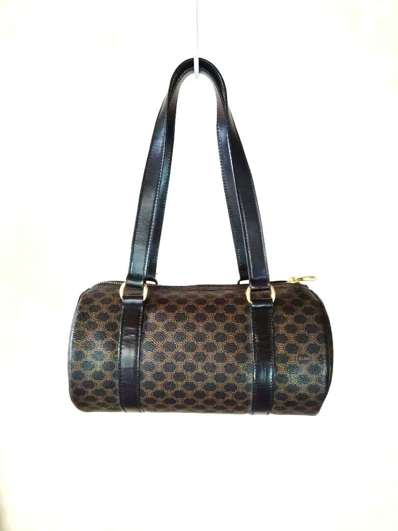 セリーヌ マカダム ブラゾン柄 円筒型 ブラウン レア 希少 美品 匿名配送