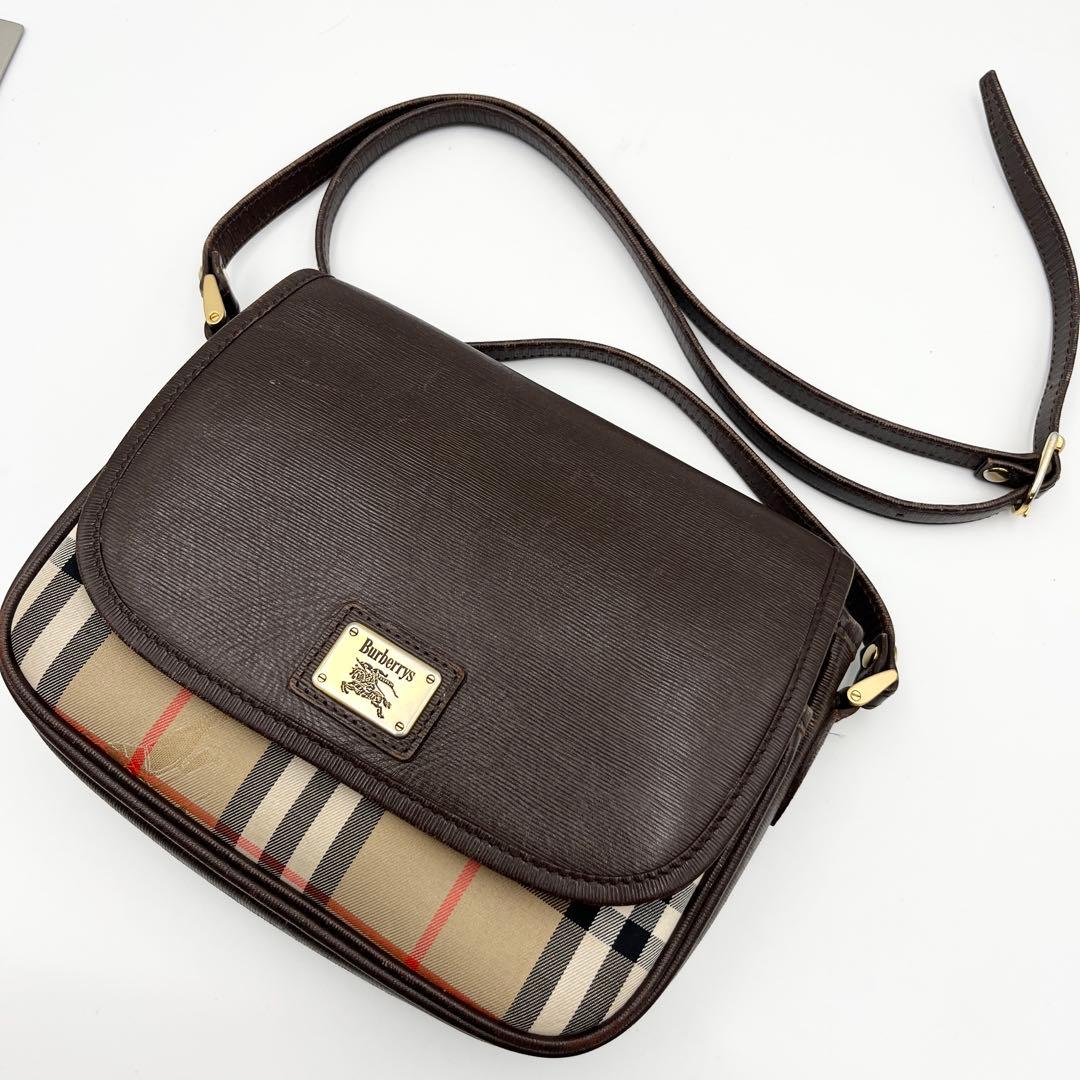 希少✨ バーバリー ショルダーバッグ フラップ ノバチェック レザー ホースロゴ