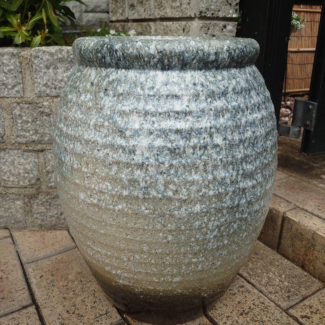 信楽焼　千段傘立て　青窯変壺型傘立