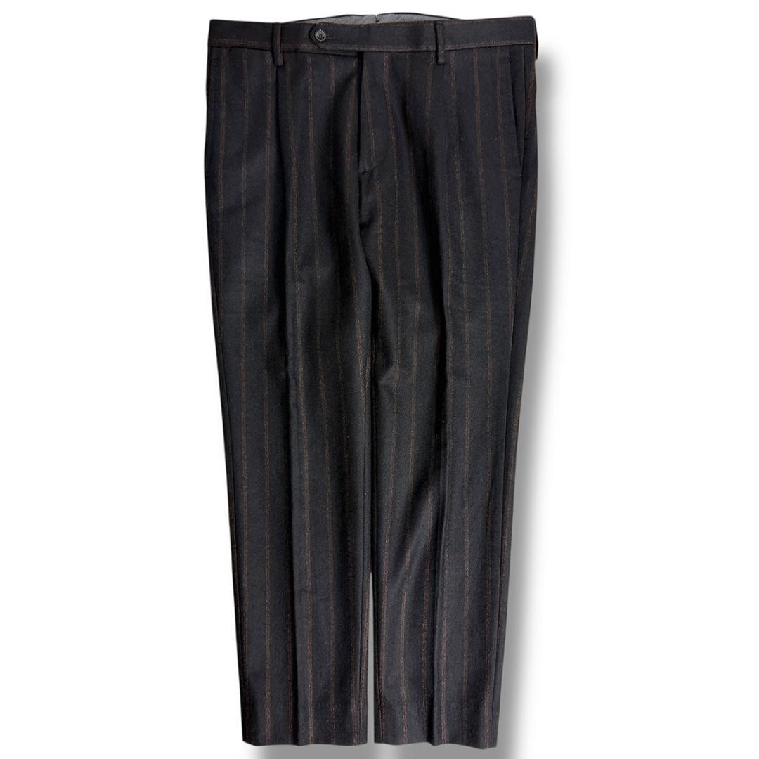 J5110 美品 タリアトーレ ストライプフランネルダブルスーツ 黒×茶 48