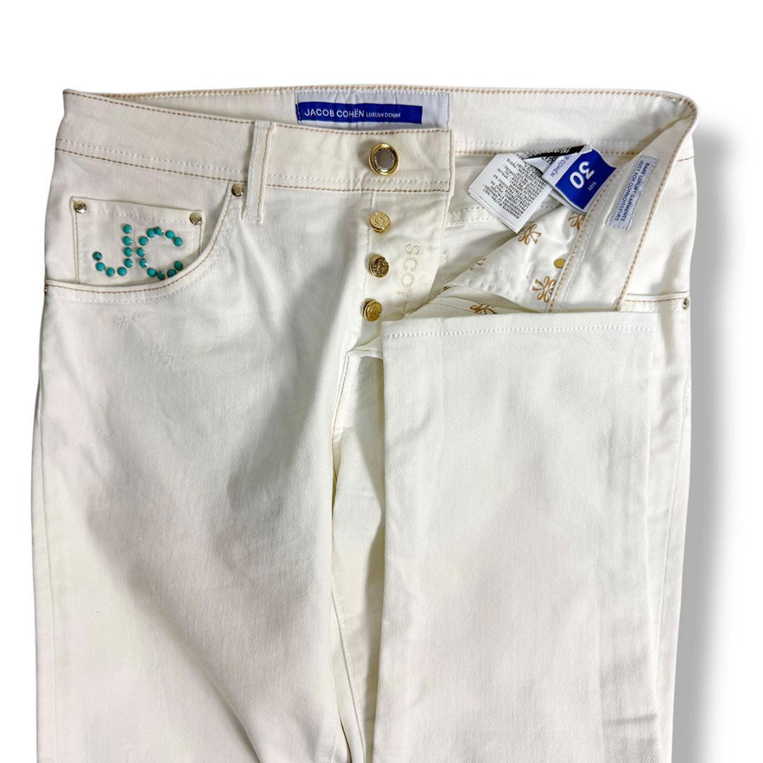 J4033美品 ヤコブコーエン 現行スコットストレッチ傷加工クロップドデニム30