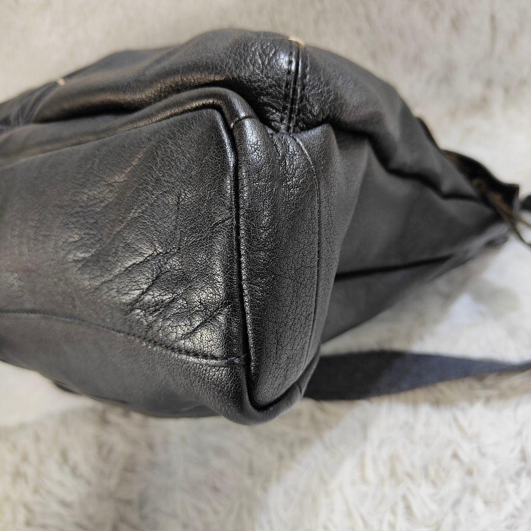 ✨未使用級✨ ゲンテン ショルダーバッグ フラップ シボ革 黒　2way