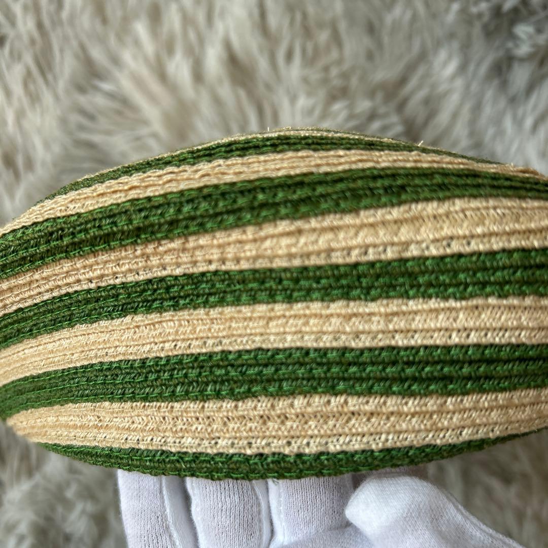 【美品】GUCCI アレッサンドロミケーレ ヘンプ ベレー帽 グリーンストライプ