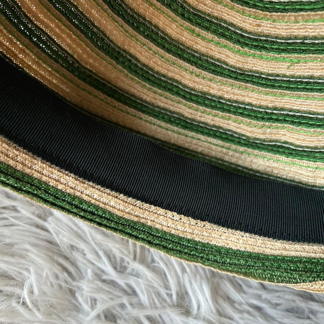 【美品】GUCCI アレッサンドロミケーレ ヘンプ ベレー帽 グリーンストライプ