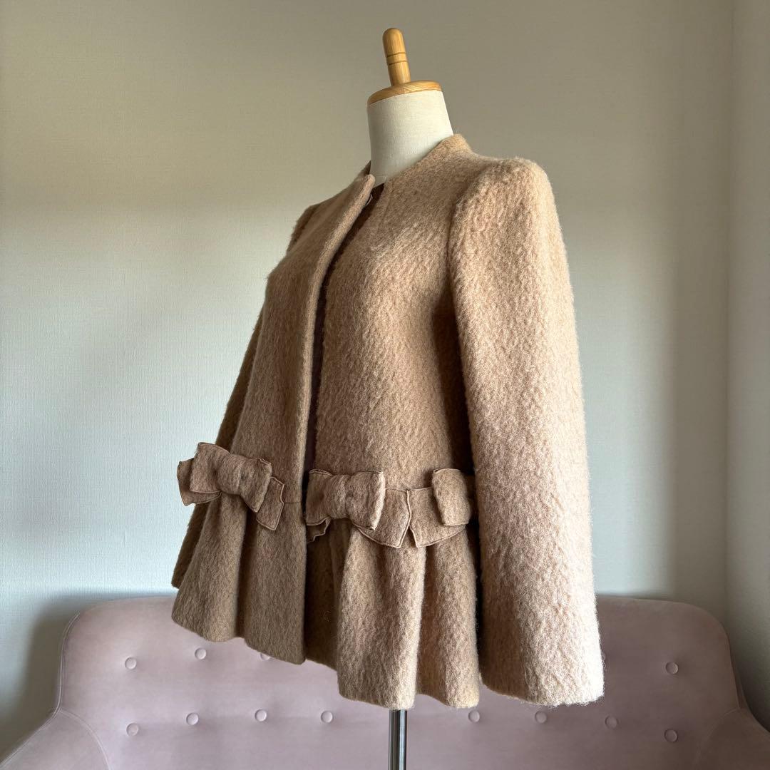 エムズグレイシー　ノーカラー　コート　リボン　ベージュ　38