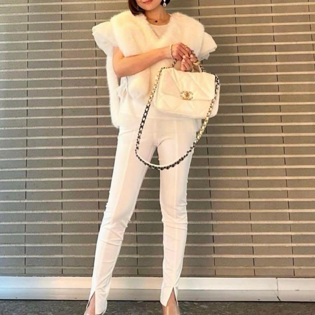 【極美品】イデアルーチェ　idealuce エコファーリボンベスト　ホワイト