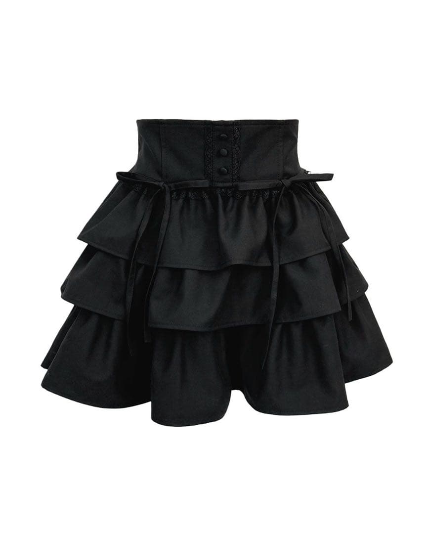 ハニーミュウ ティアードフリルスカート ブラック ミシェルマカロン