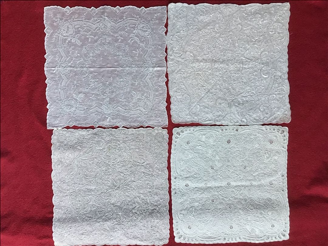 汕頭 刺繍とレースのホワイト、多色 ハンカチセット スワトウ 5枚