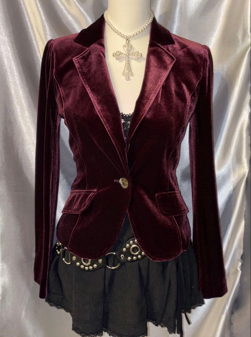 ダークコア gothic y2k ゴスロリ ベロアジャケット ワイン グランジ