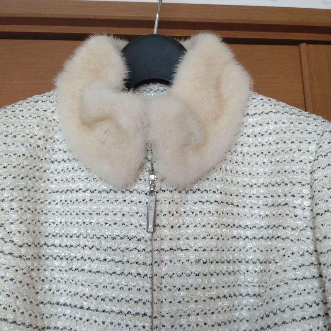 極美品【Rene】ルネ ツイード ジャケット ミンクファー フレアスリーブ 白