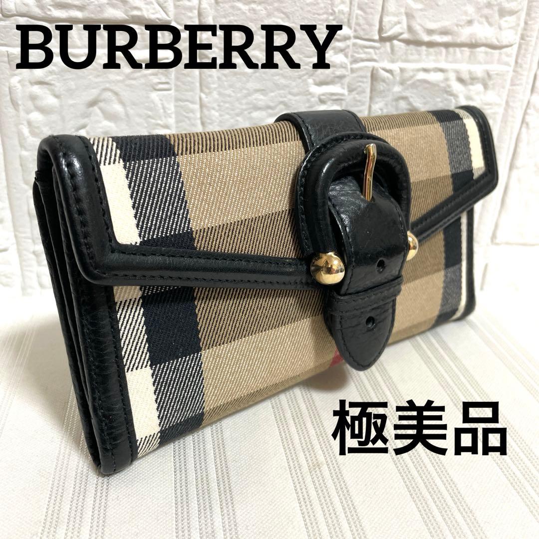 極美品 バーバリー 長財布 レザー×キャンバス ノバチェック ホースロゴ