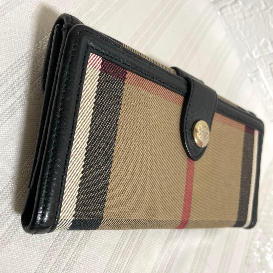極美品 バーバリー 長財布 レザー×キャンバス ノバチェック ホースロゴ