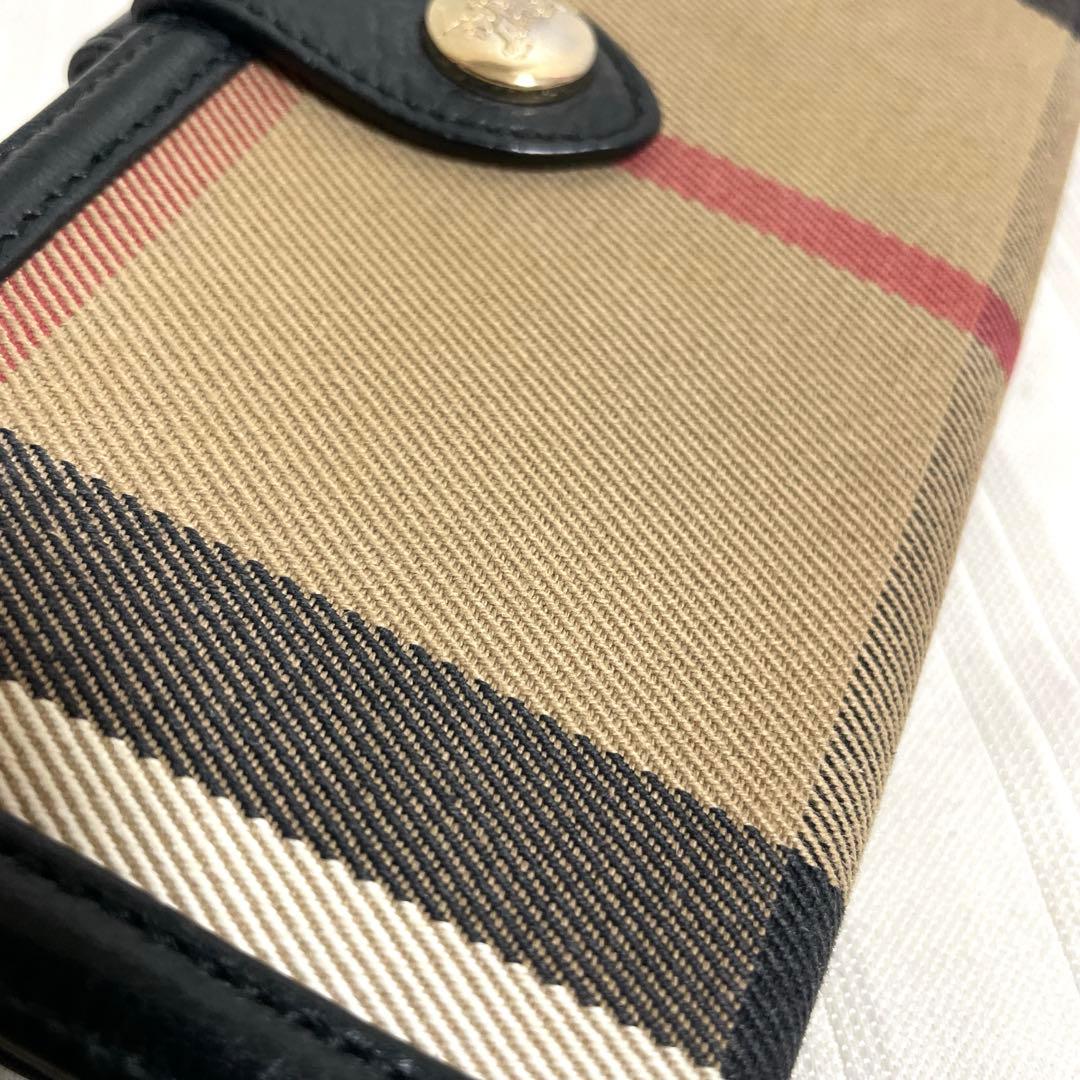 極美品 バーバリー 長財布 レザー×キャンバス ノバチェック ホースロゴ
