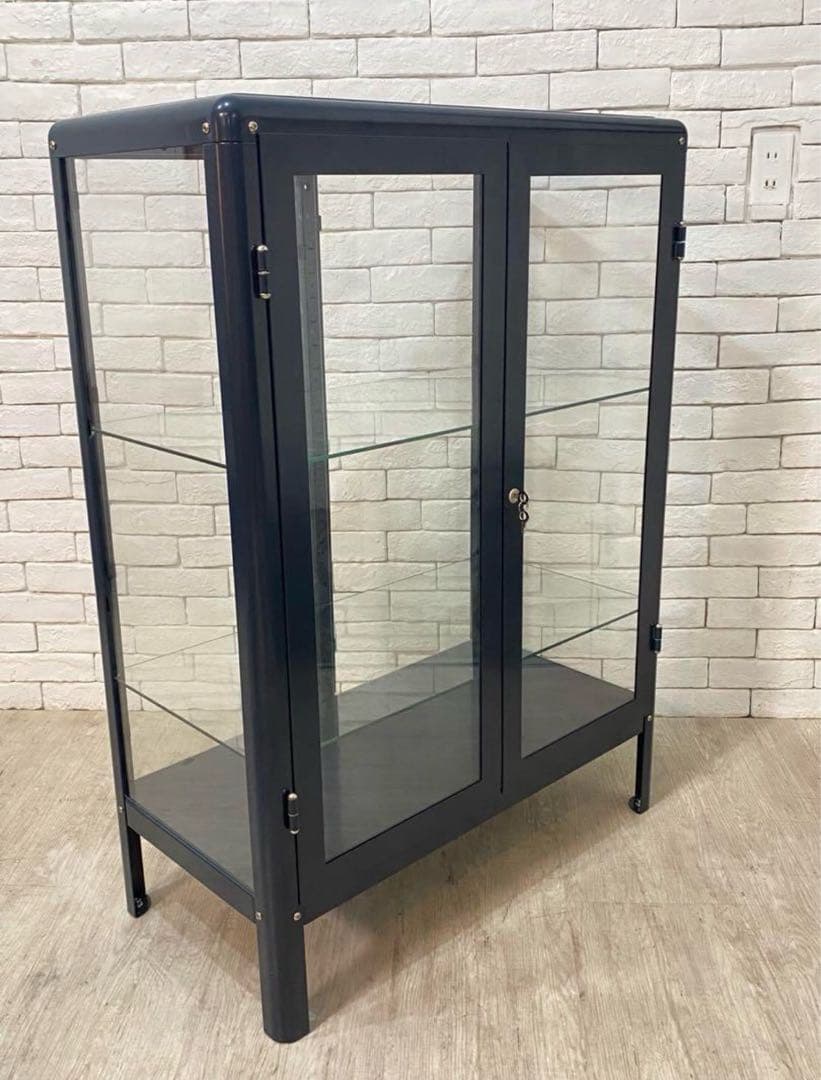 ダークブルー ガラスケース 鍵付き ikea ショーケース 美品 定価5.6万
