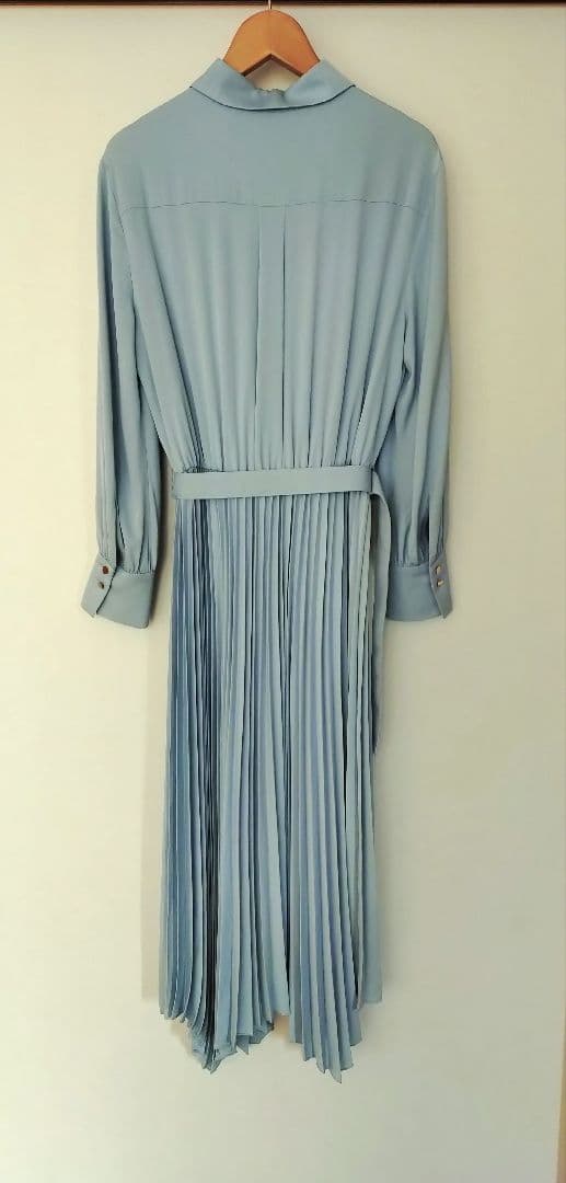 アナイ　ライトブルー プリーツ 長袖シャツワンピース　M 38
