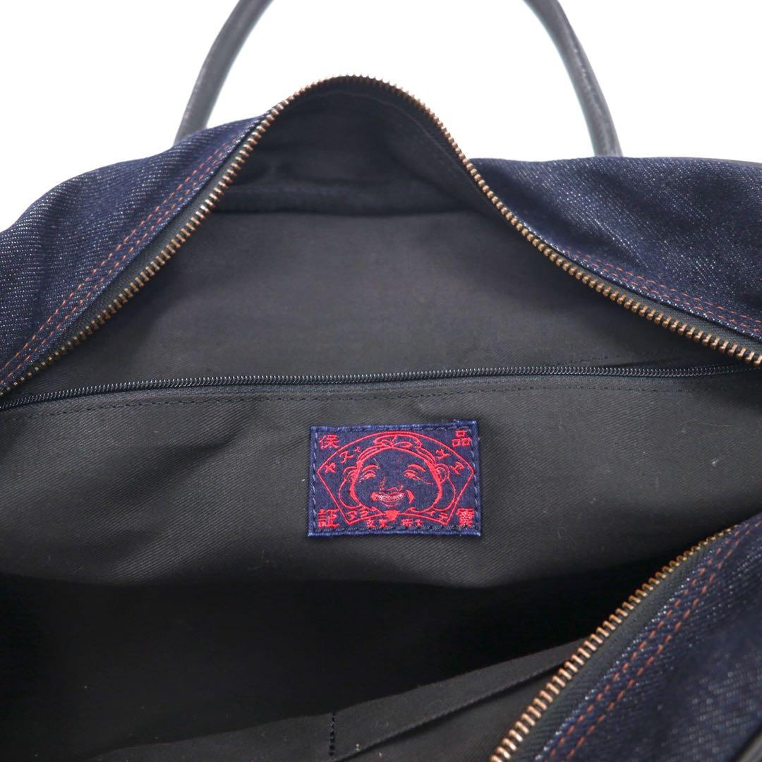 EVISU レザーハンドル デニム ボストンバッグ ハンドバッグ インディゴ