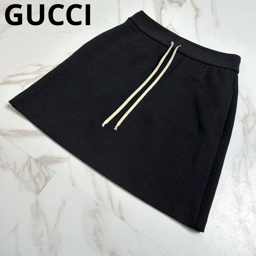 22ssꕥグッチジャージー ジャガード エンボス GG柄 スカート S ブラック