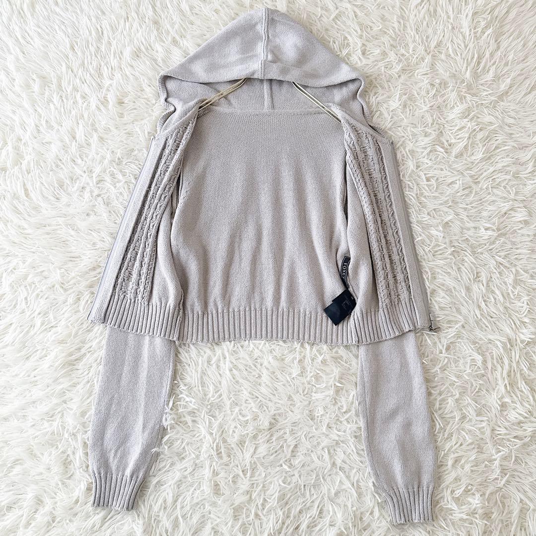 フォクシー✨フーデットパーカー ニット ケーブル編み ダブルジップ グレージュ
