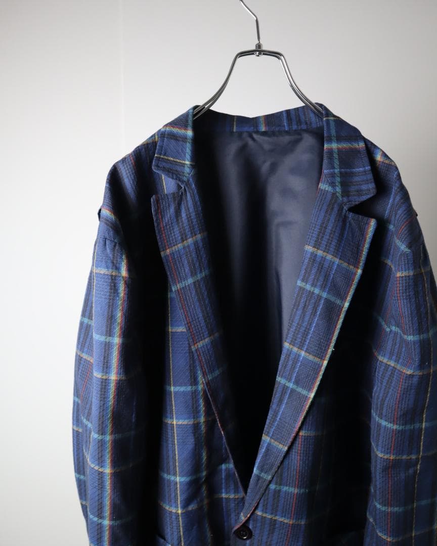 EURO vintage チェック柄 テーラードジャケット ブルー系 フランス製