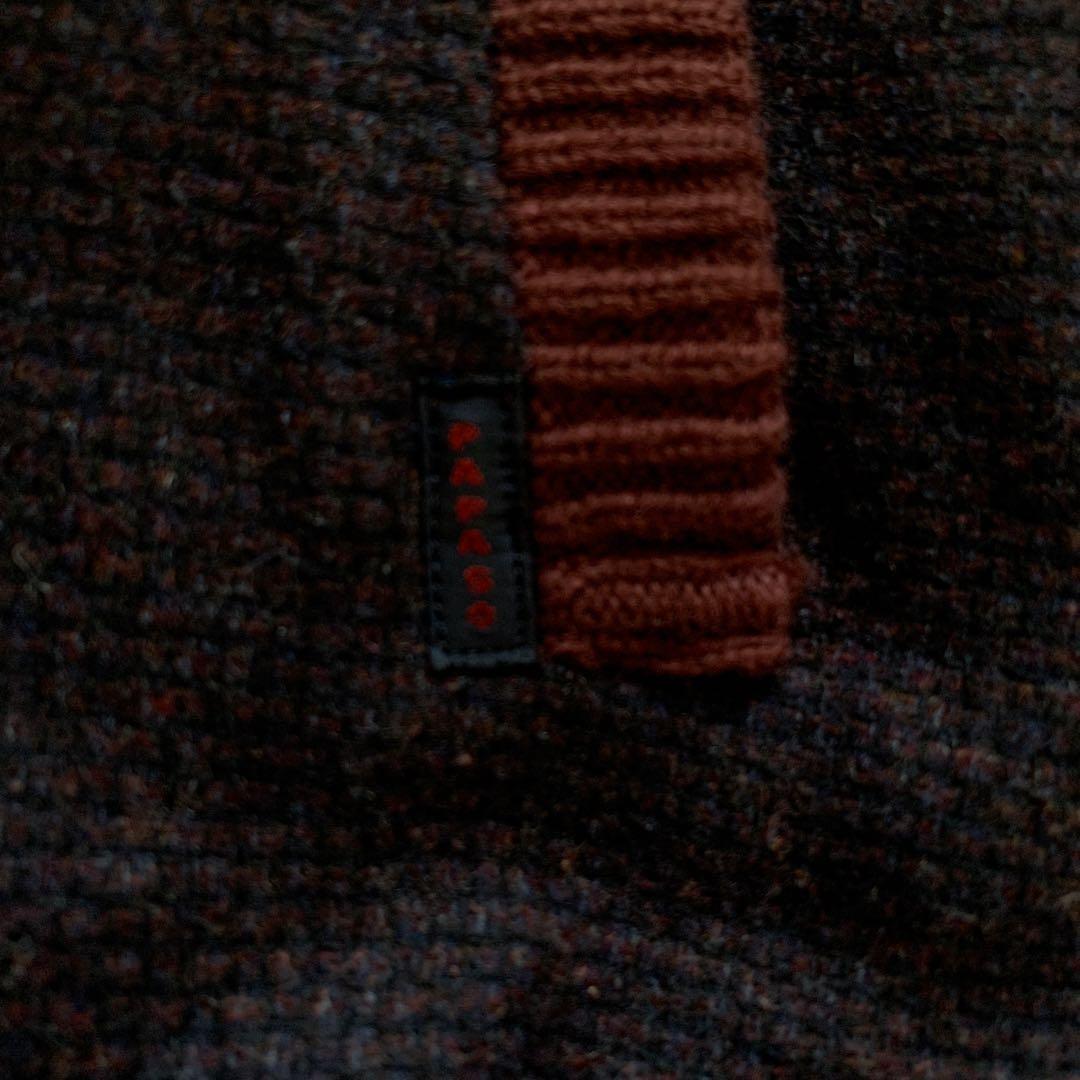 PAPAS + パパスプラス　ニットZIPブルゾン　袖ケーブル　エンジ　L