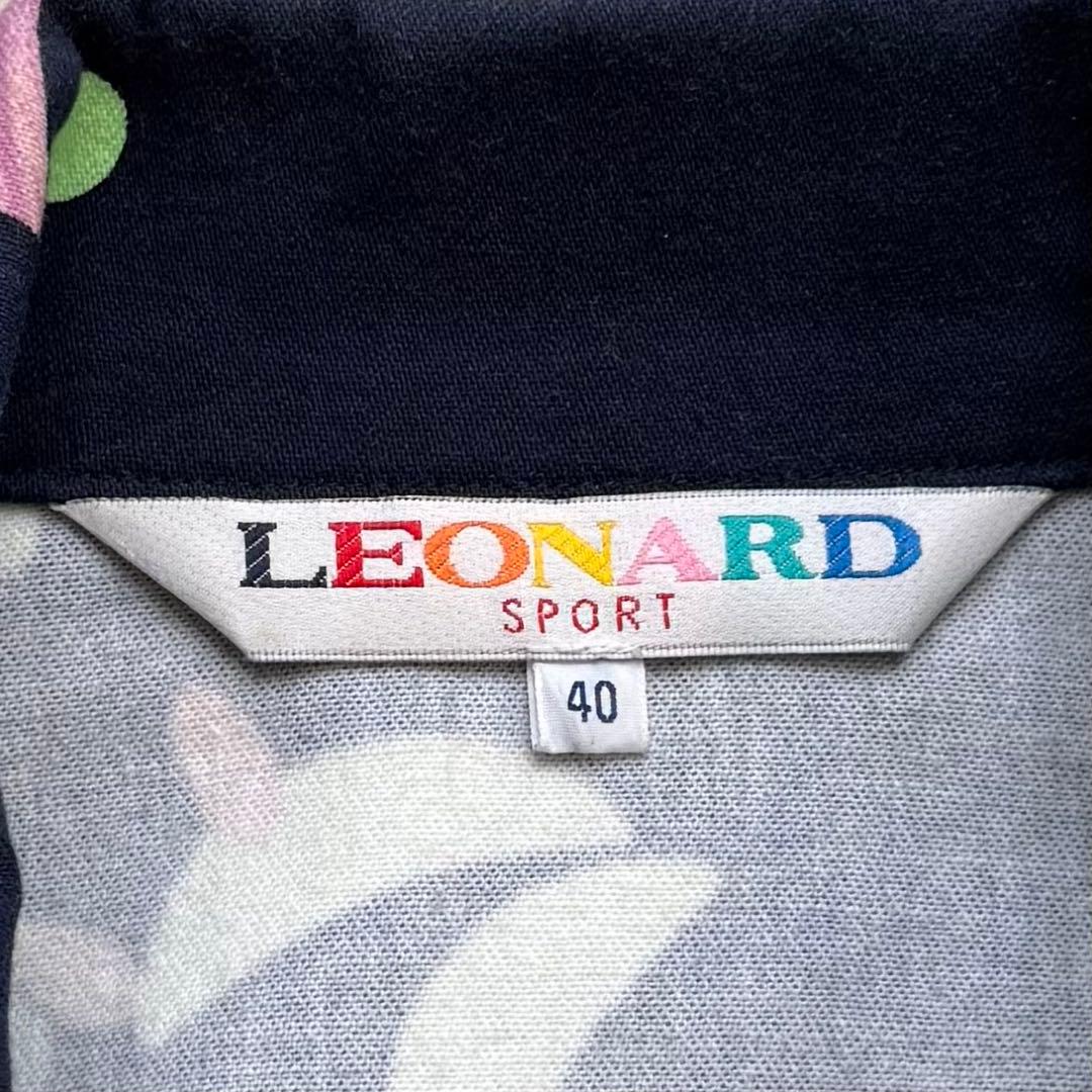美品☆LEONARD レオナールスポーツ コート トリム 花柄 ネイビー 40