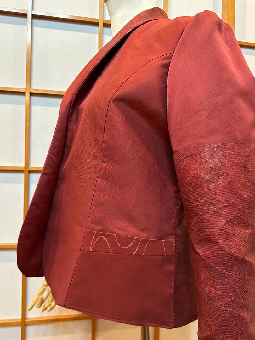 漆箔織の袋帯ジャケット　XLサイズ　ボルドー色