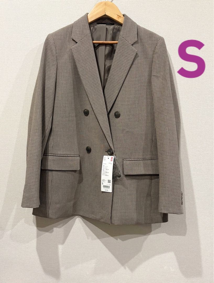 UNIQLOダブルジャケットSサイズブラウン　チェック　新品　ユニクロ