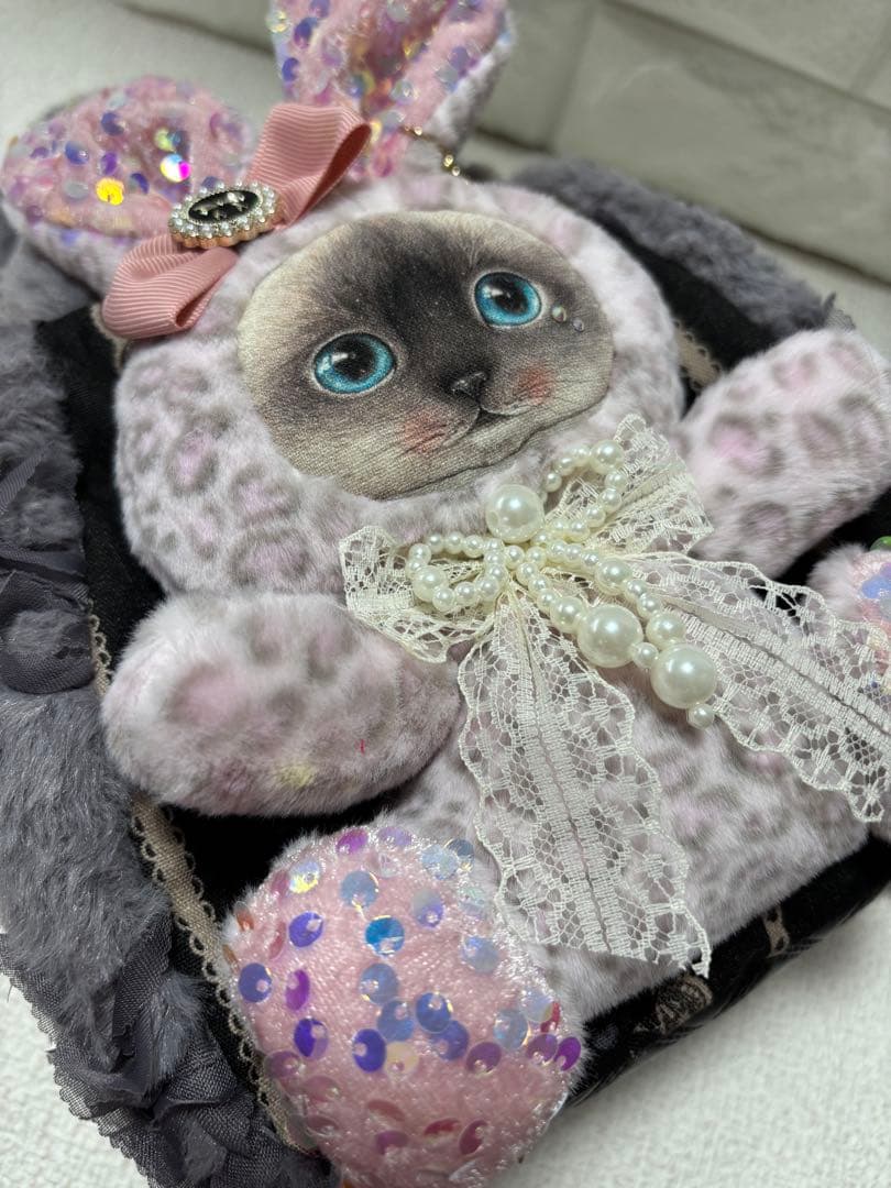 黒*こ様 コヤンイサムチョン　ファーバッグ　グレー　クラウディちゃん　ヒョウ柄う