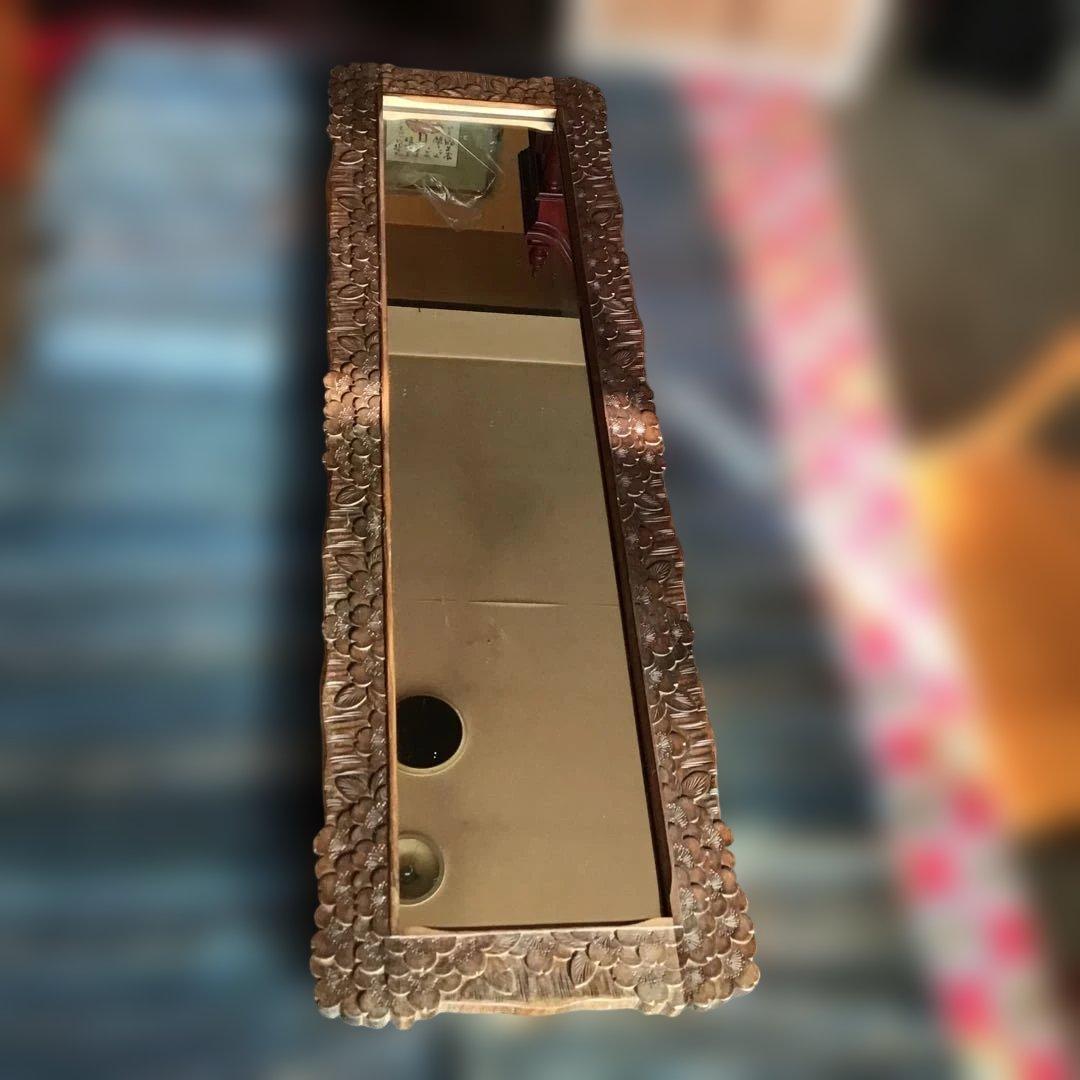 アンティーク軽井沢彫り　ミラー　鏡　姿見　櫻