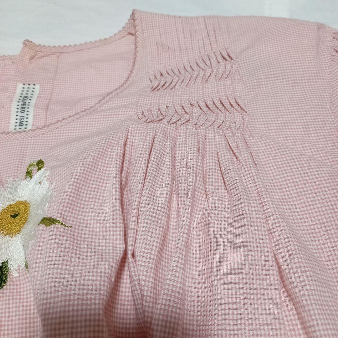 c*y様 カネコイサオ ブラウス マトンスリーブ ギンガムチェック 花柄刺繍