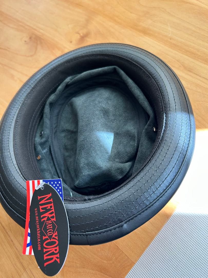 未使用タグ付き　NEW YORK HAT レザー バケットハット 黒　L
